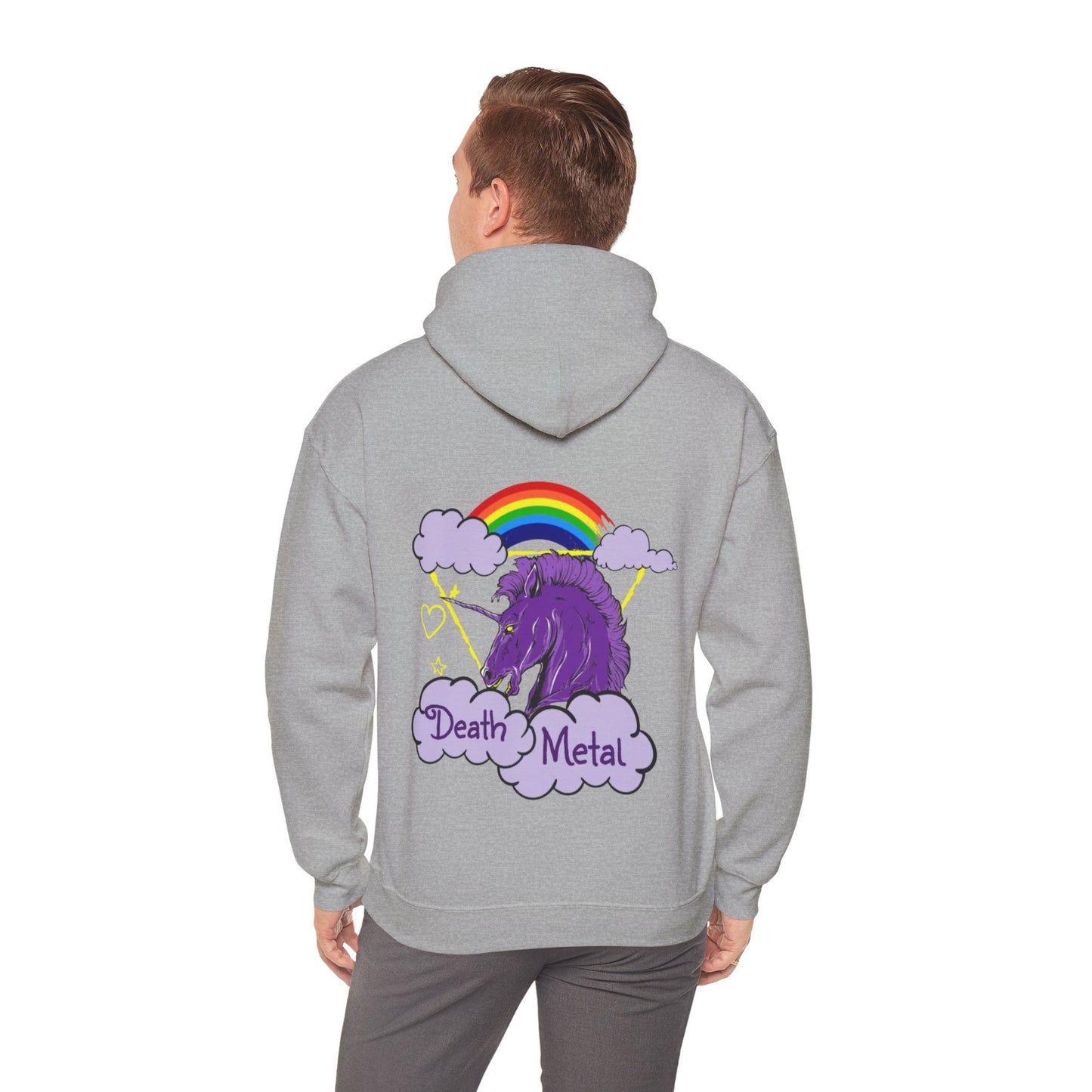 Death Metal Unicorn and Rainbow Graphic Hoodie Sweatshirt in Gray from Topaz Peaks