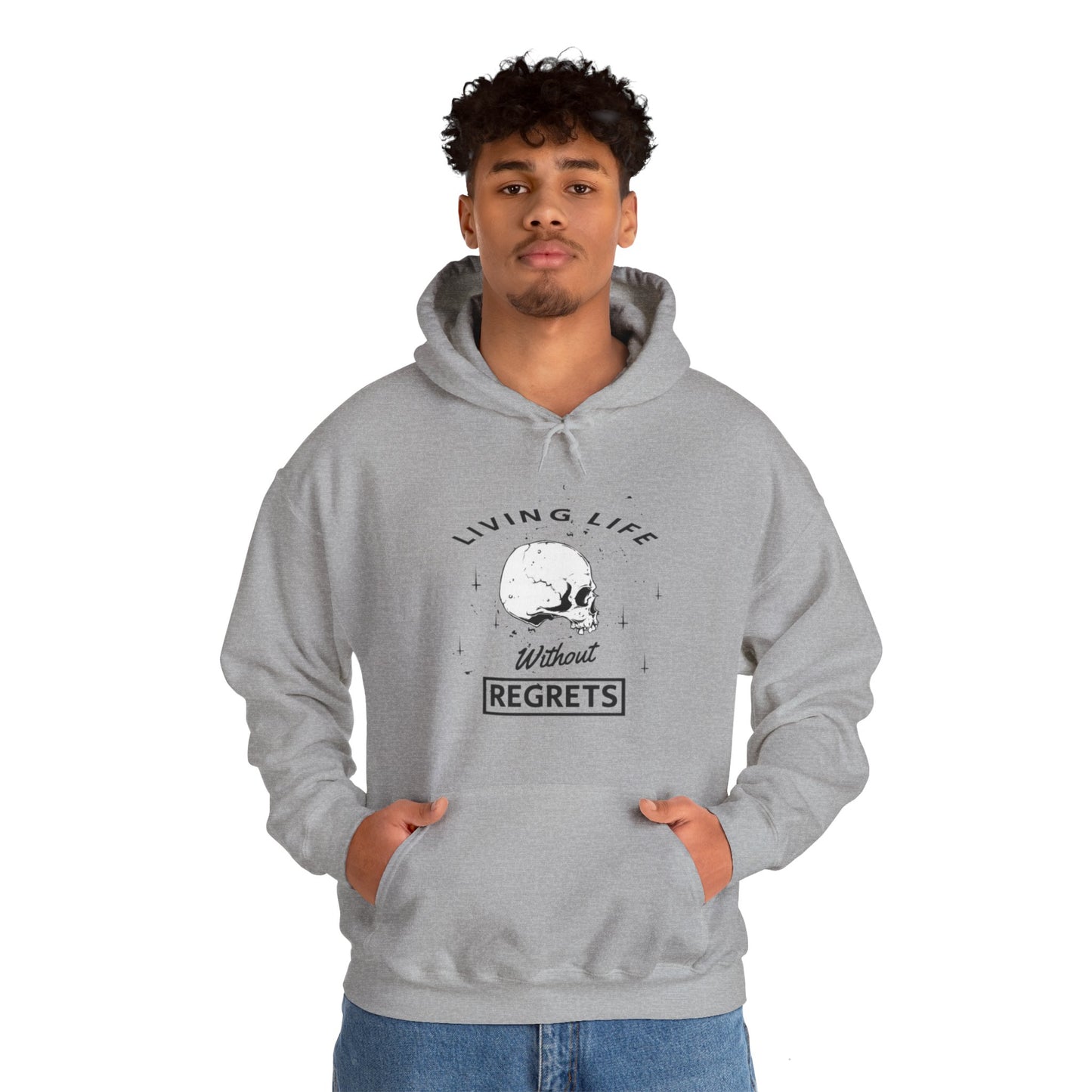 Living Life Without Regrets Skull Graphic Hoodie Sweatshirt in Gray from Topaz Peaks