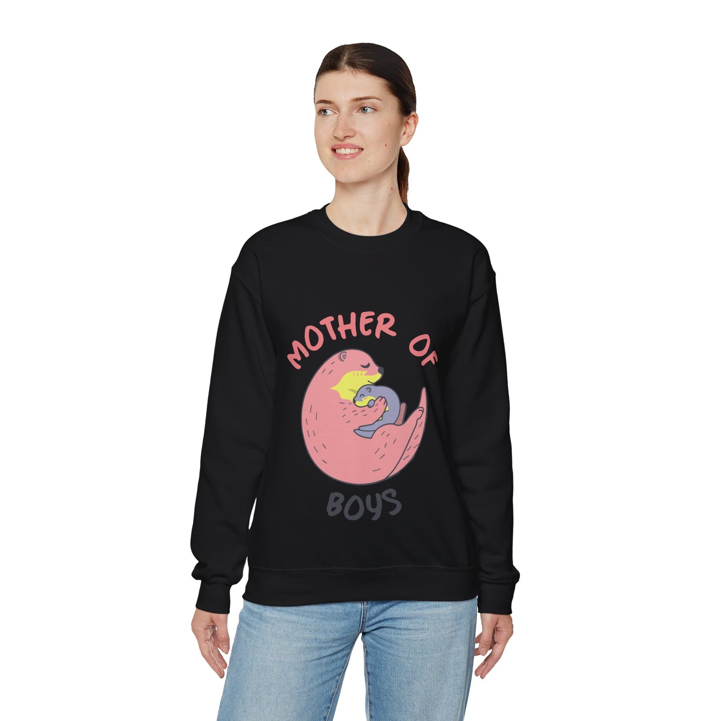 Mother of Boys Mama Otter Unisex Graphic Crewneck Sweatshirt