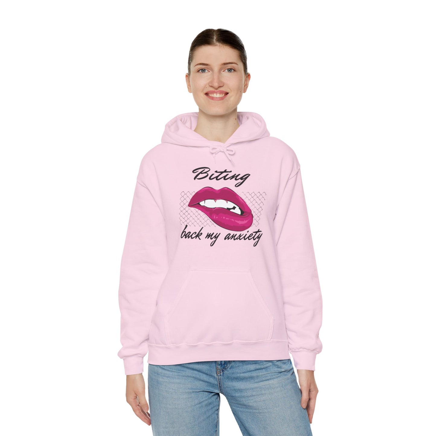 Biting Lips Graphic Hoodie Sweatshirt in Pink from Topaz Peaks