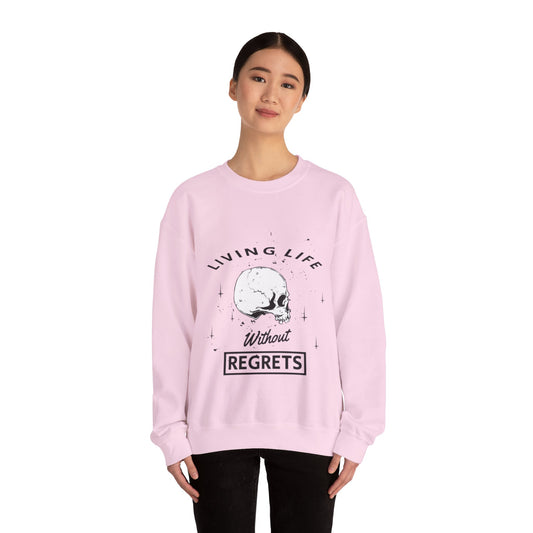 Living Life Without Regrets Skull Graphic Crewneck Sweatshirt in Pink from Topaz Peaks