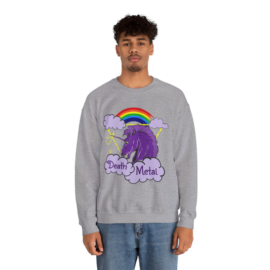 Death Metal Unicorn and Rainbow Graphic Crewneck Sweatshirt in Gray from Topaz Peaks