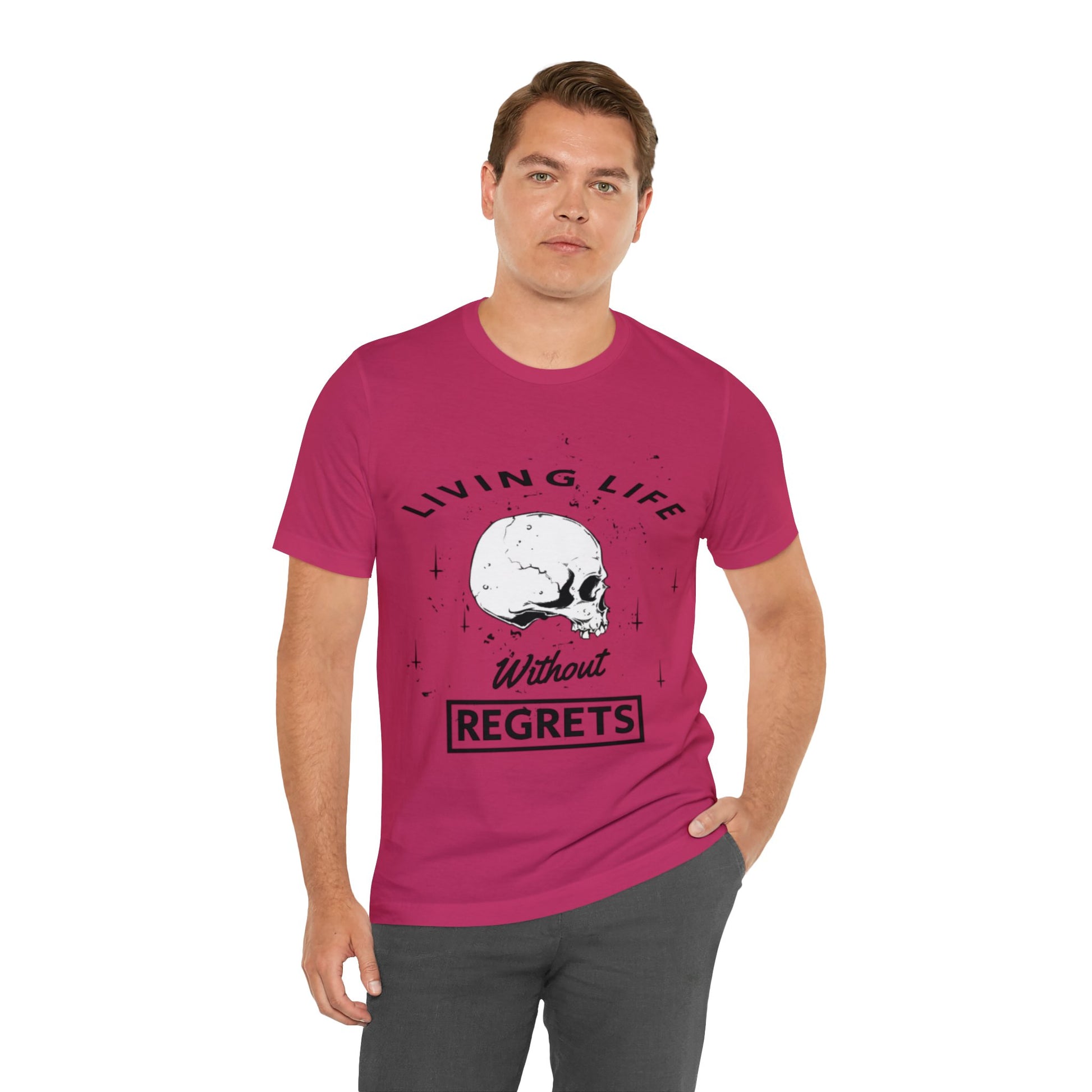 Living Life Without Regrets Skull Graphic T-shirt in Pink from Topaz Peaks