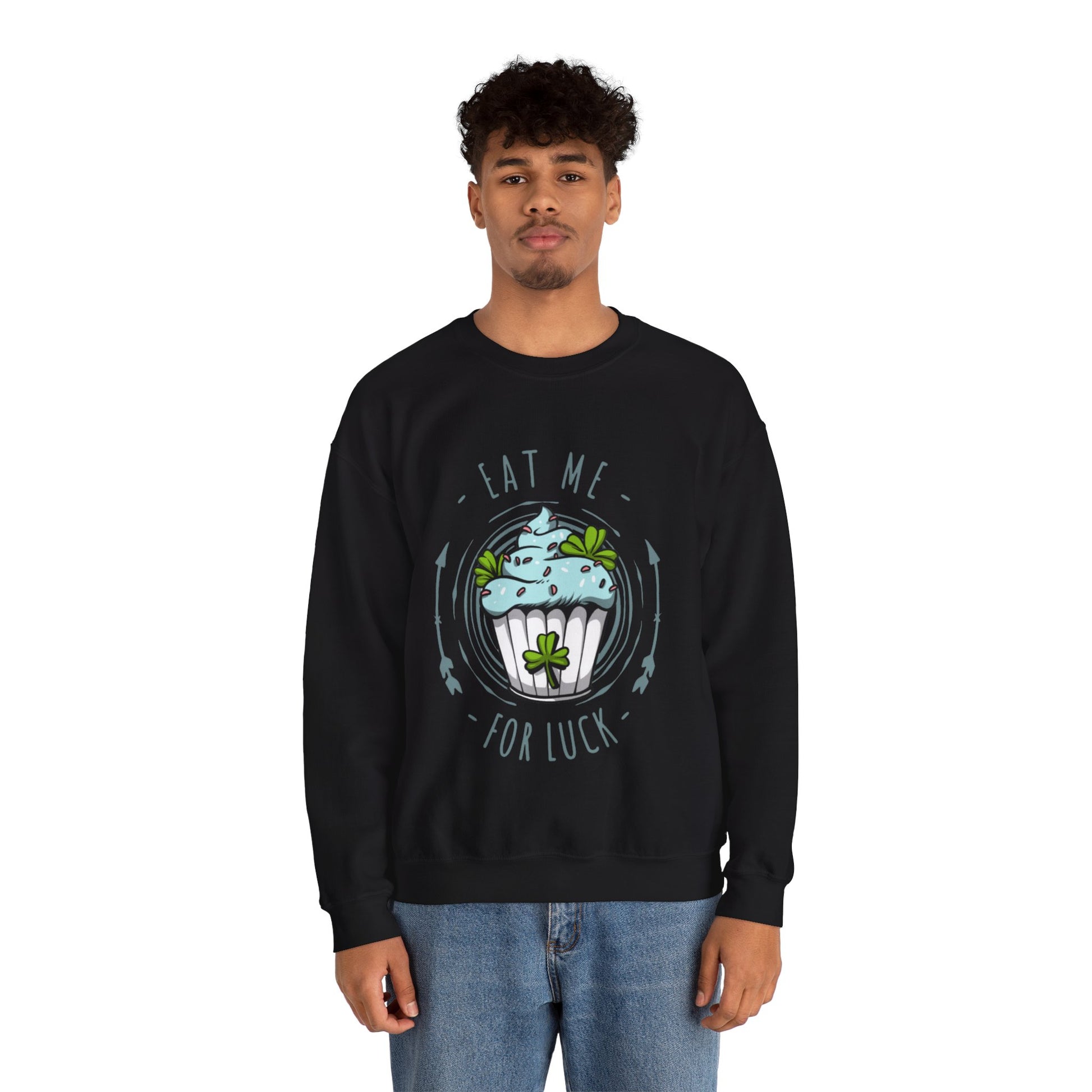 Eat Me For Luck Cupcake Graphic Crewneck Sweatshirt in Black from Topaz Peaks