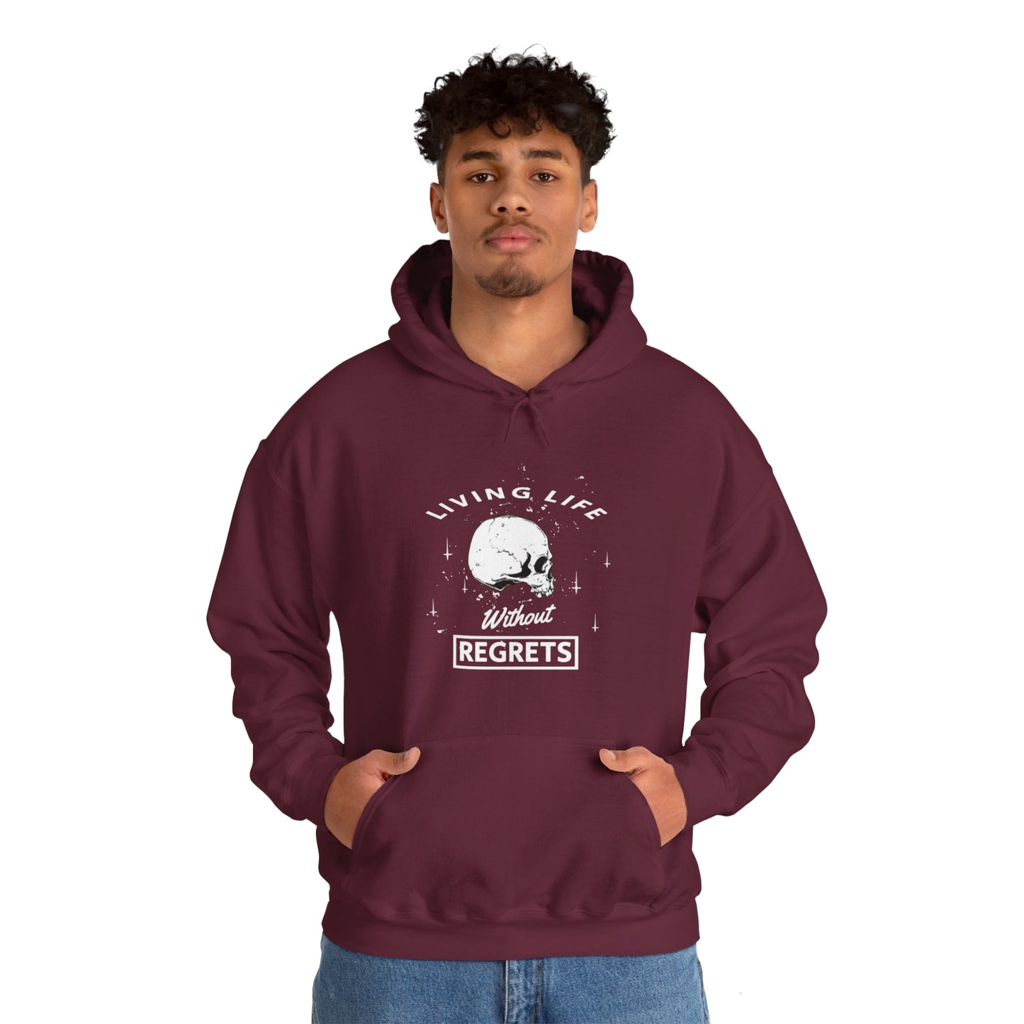 Living Life Without Regrets Skull Graphic Hoodie Sweatshirt in Maroon from Topaz Peaks