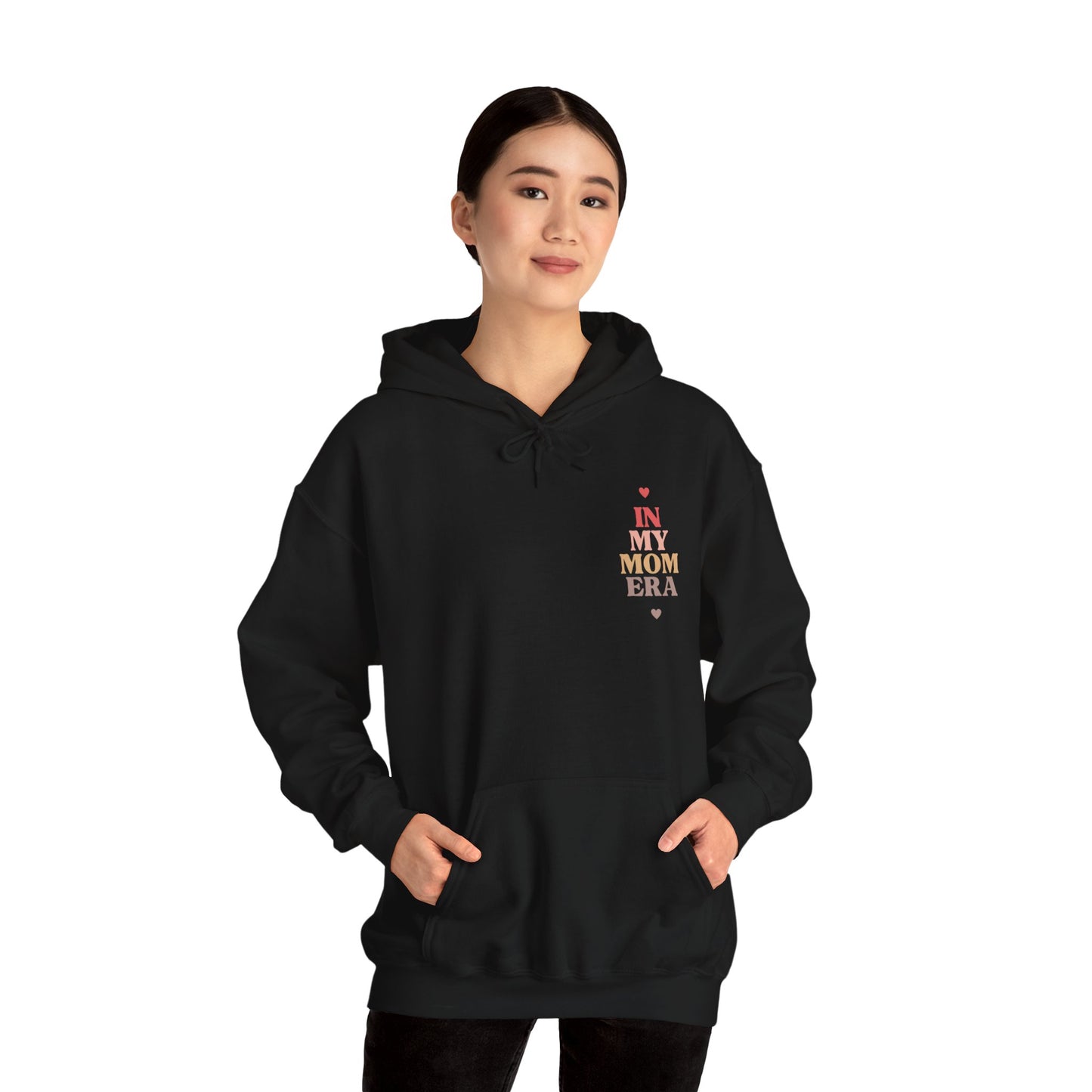 In My Mom Era Mama Heart Graphic Hoodie Sweatshirt in Black from Topaz Peaks