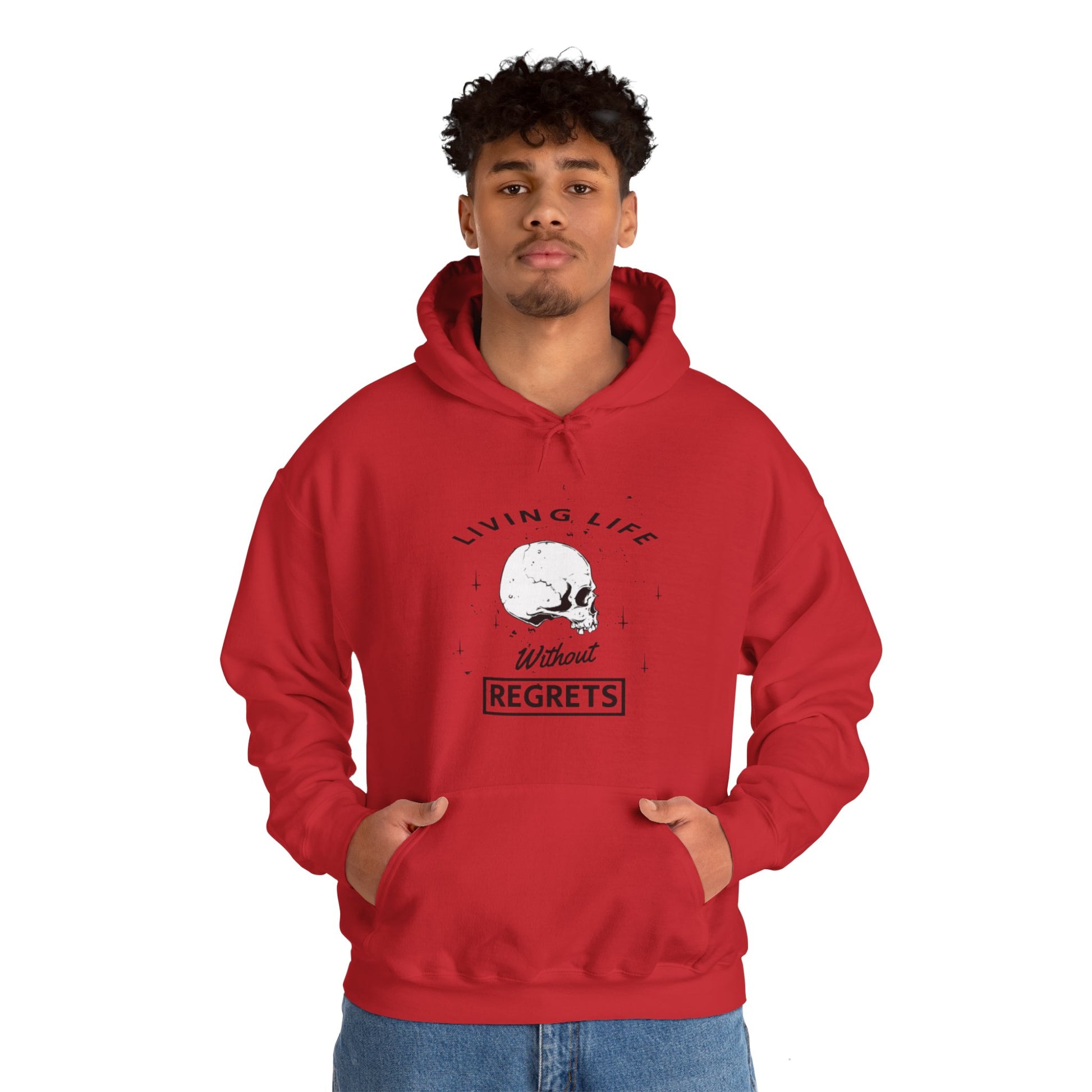 Living Life Without Regrets Skull Graphic Hoodie Sweatshirt in Red from Topaz Peaks