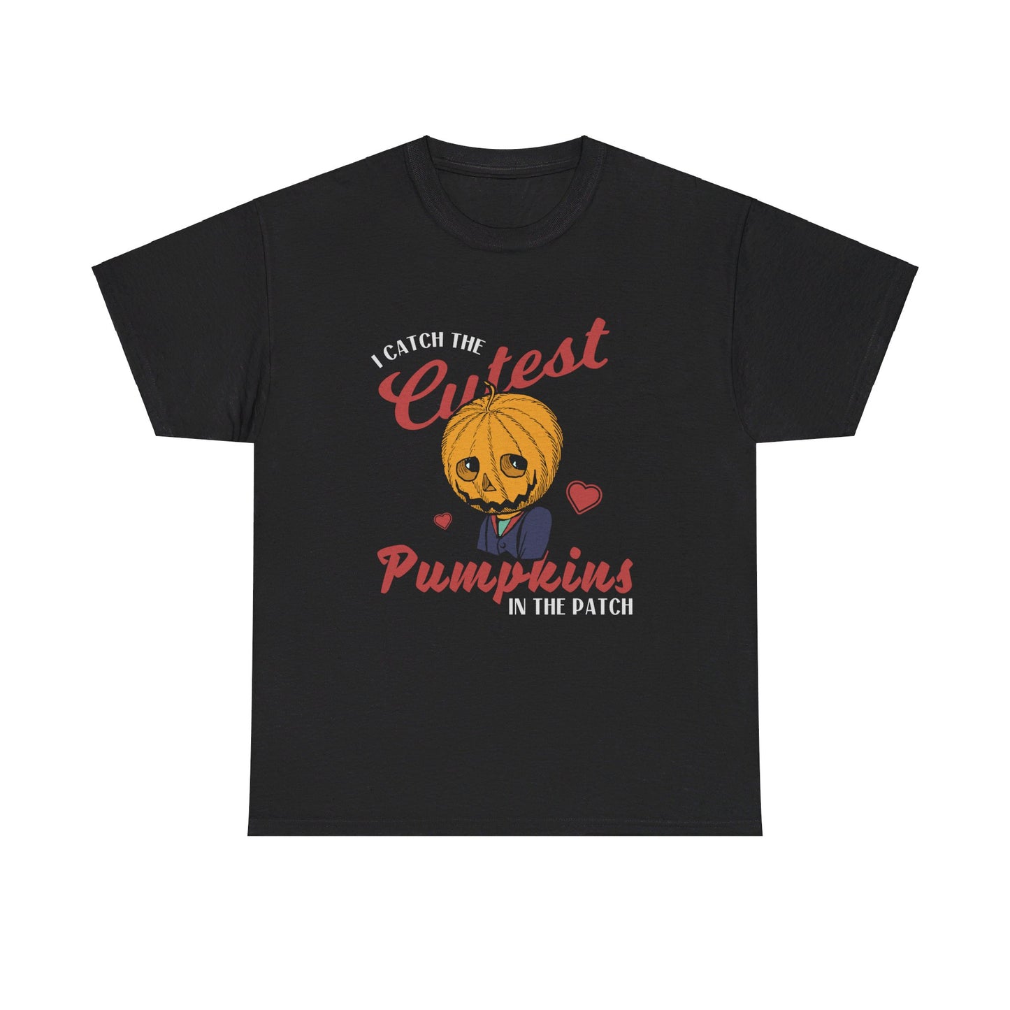 I Catch the Cutest Pumpkins in the Patch Halloween Vibes Cotton Crewneck T-shirt in Black from Topaz Peaks.