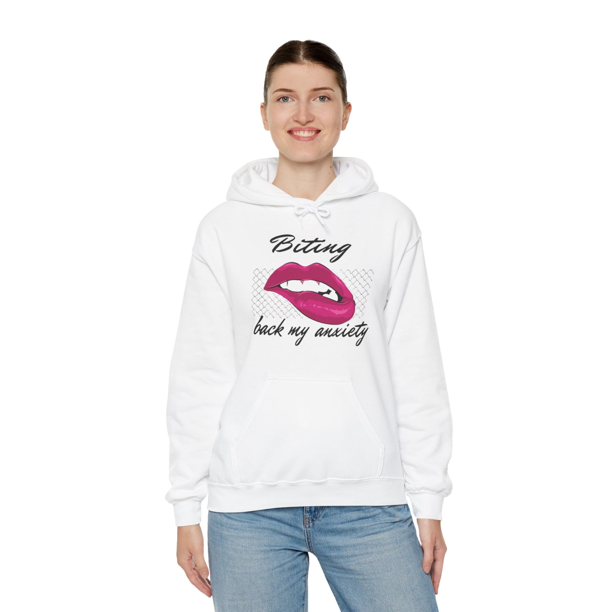 Biting Lips Graphic Hoodie Sweatshirt in White from Topaz Peaks