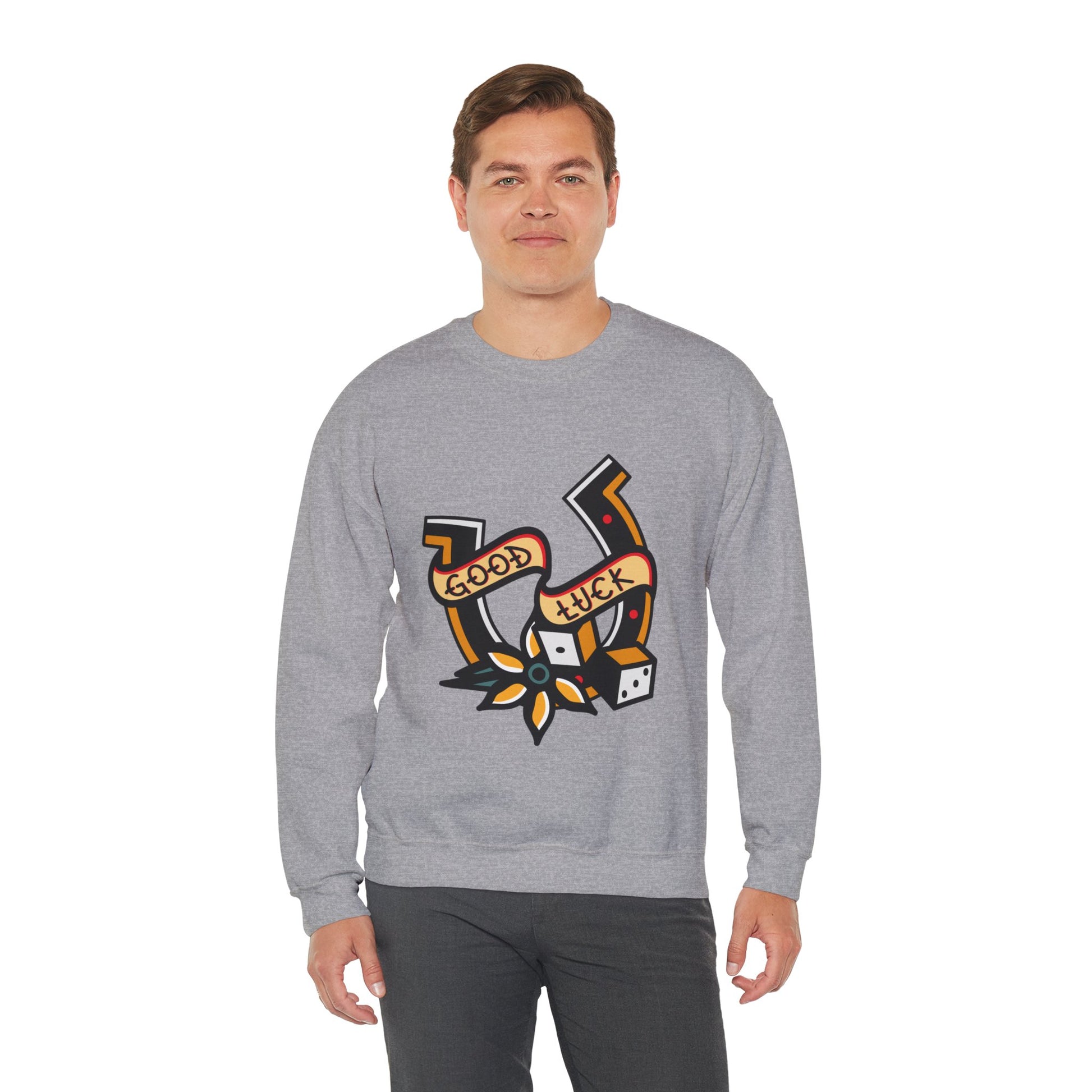 Good Luck Tattoo Art Graphic Print Sweatshirt in Gray from Topaz Peaks