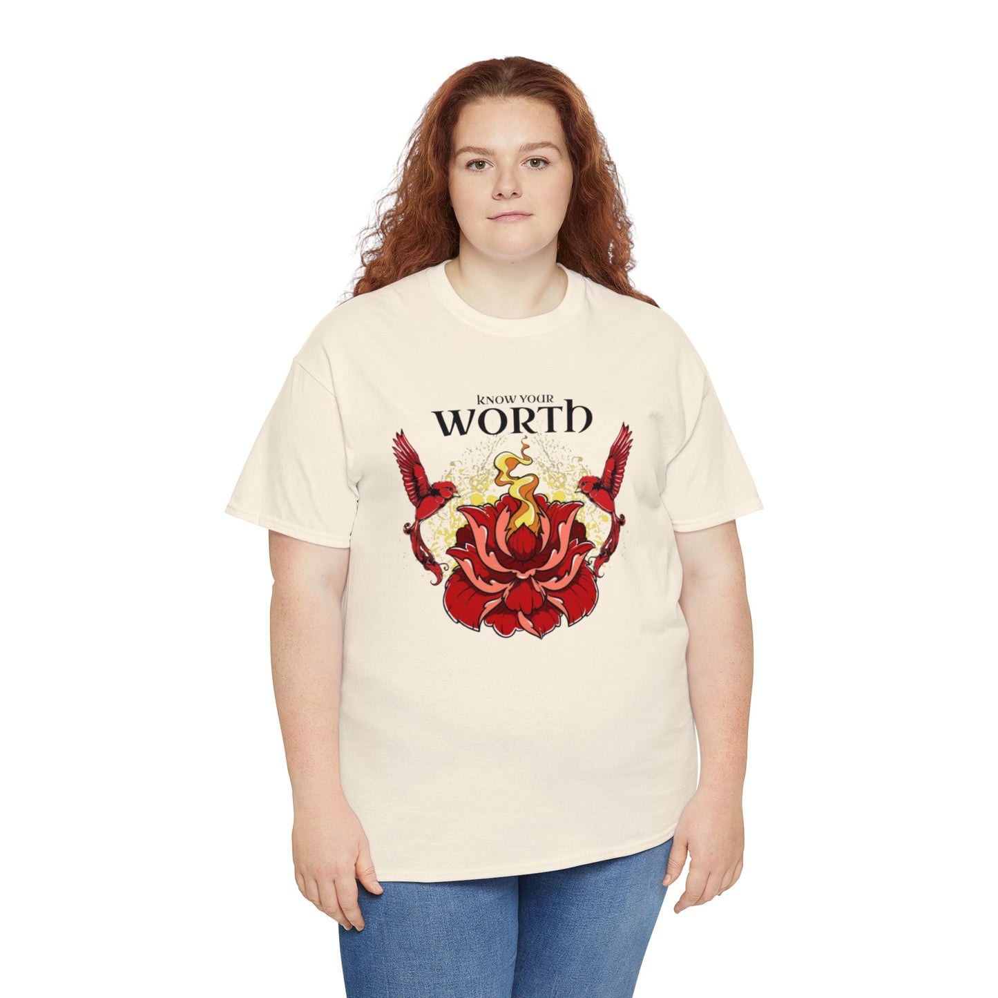 Know Your Worth Lotus Flower Birds Graphic T-shirt in Ivory from Topaz Peaks