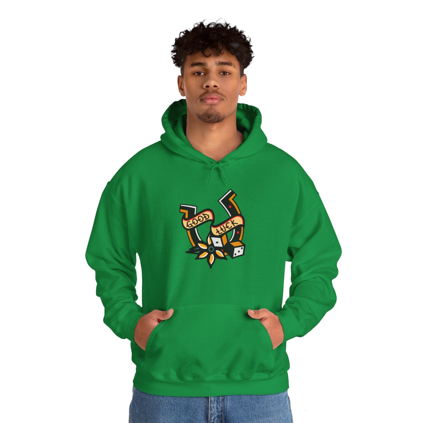 Good Luck Tattoo Art Graphic Print Hoodie Sweatshirt in Green from Topaz Peaks