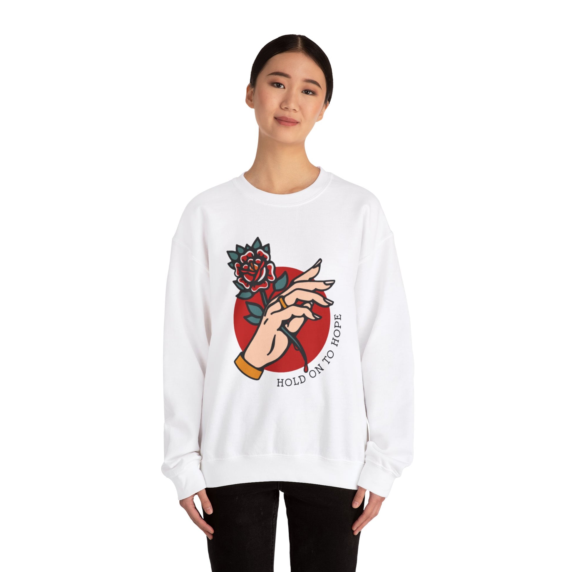 Hold On To Hope Graphic Crewneck Sweatshirt in White from Topaz Peaks