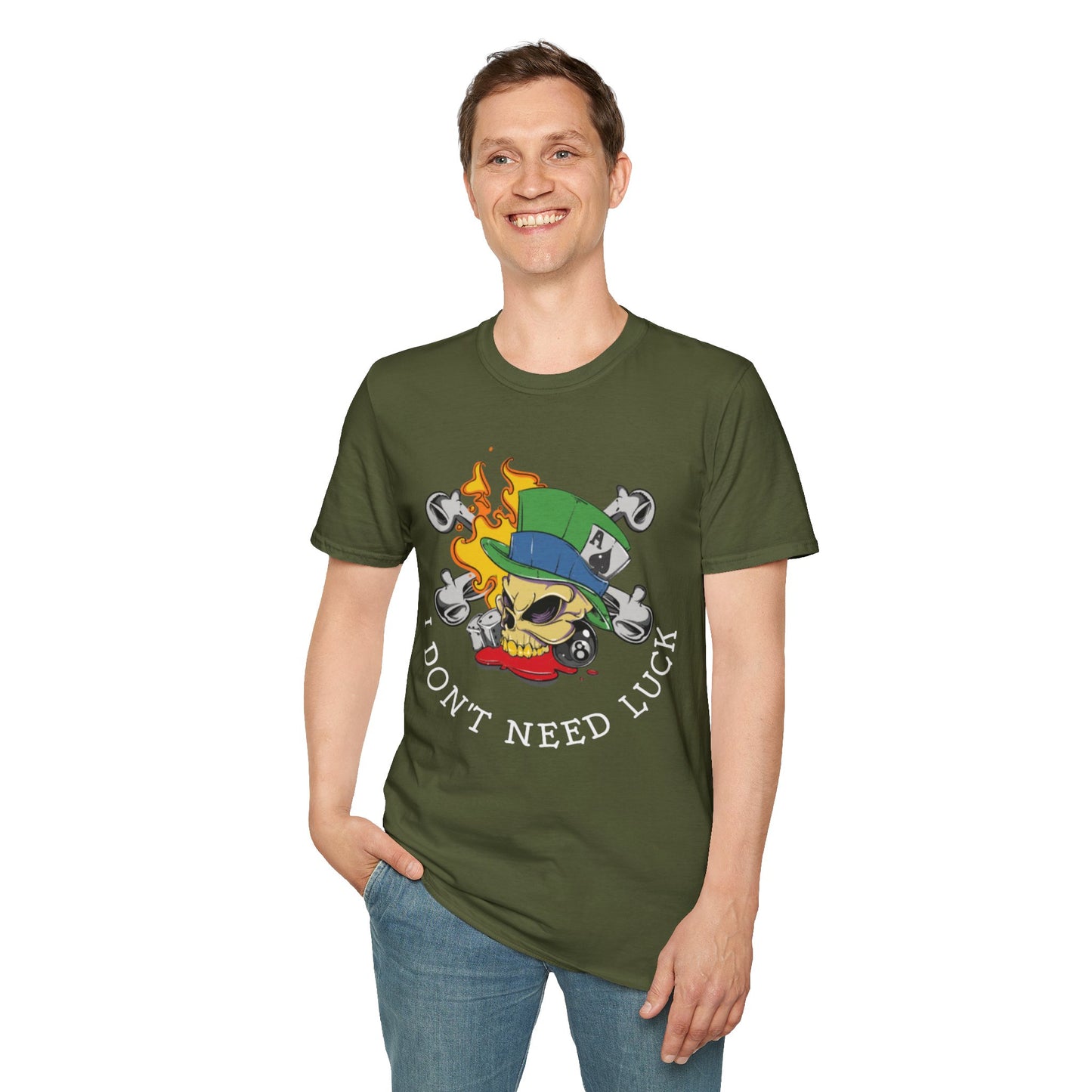 I Don't Need Luck Skull & Crossbones Graphic T-shirt in Green from Topaz Peaks