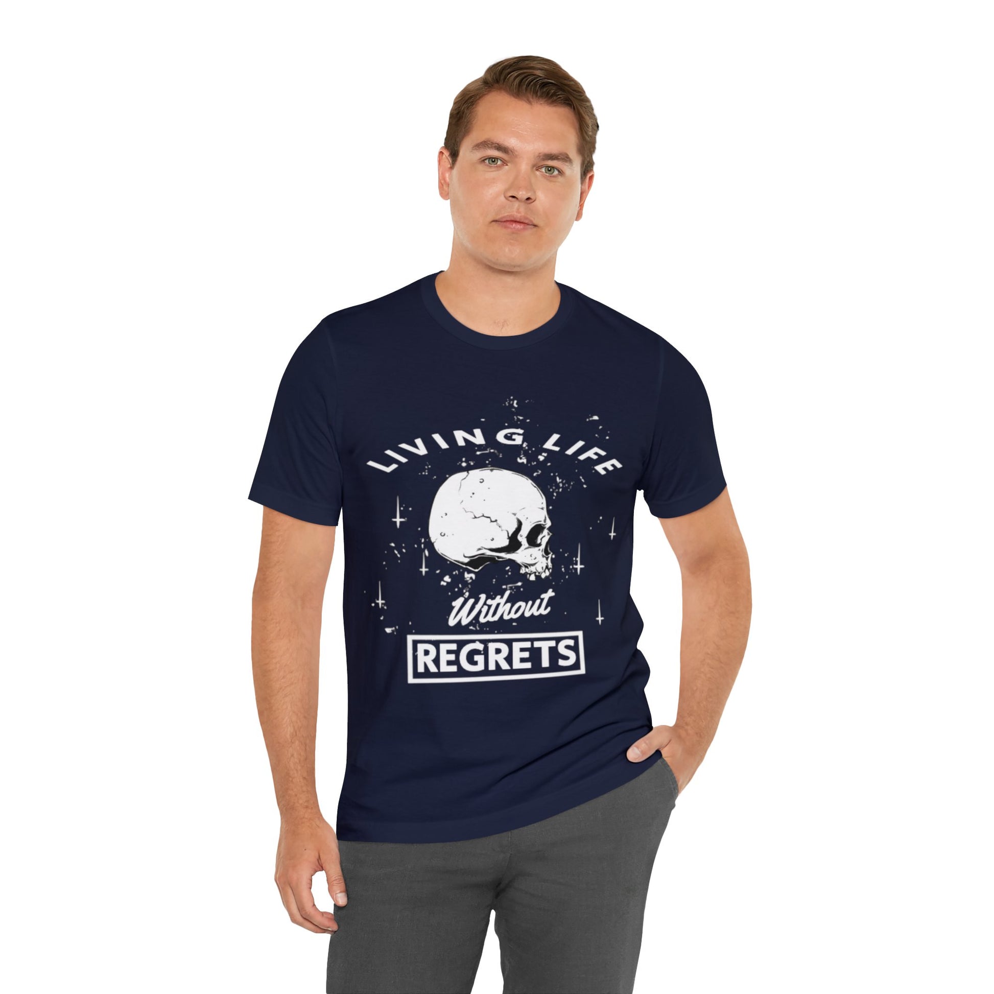 Living Life Without Regrets Skull Graphic T-shirt in Blue from Topaz Peaks