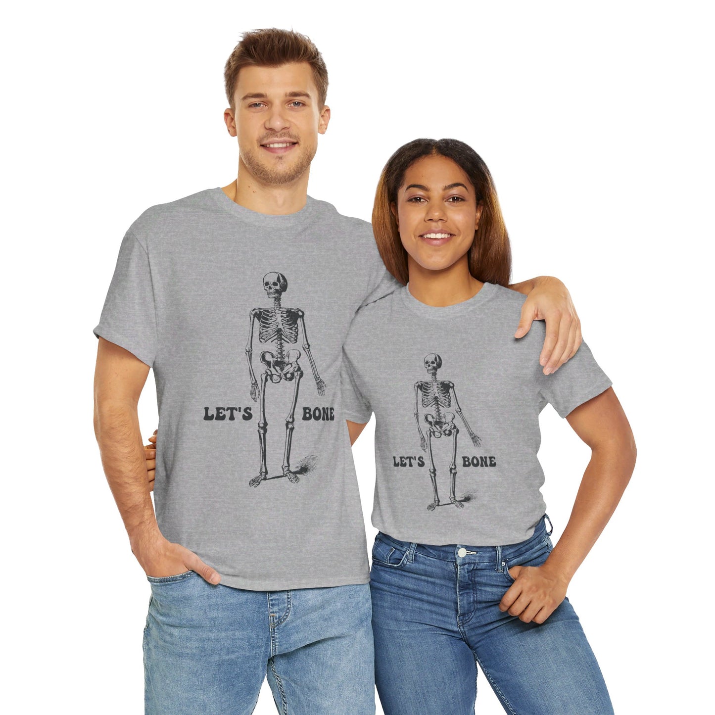 Halloween Let's Bone Skeleton Graphic Crewneck T-shirt in Gray from Topaz Peaks.