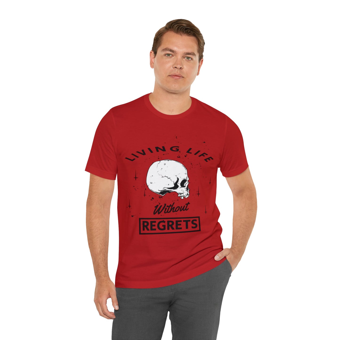 Living Life Without Regrets Skull Graphic T-shirt in Red from Topaz Peaks