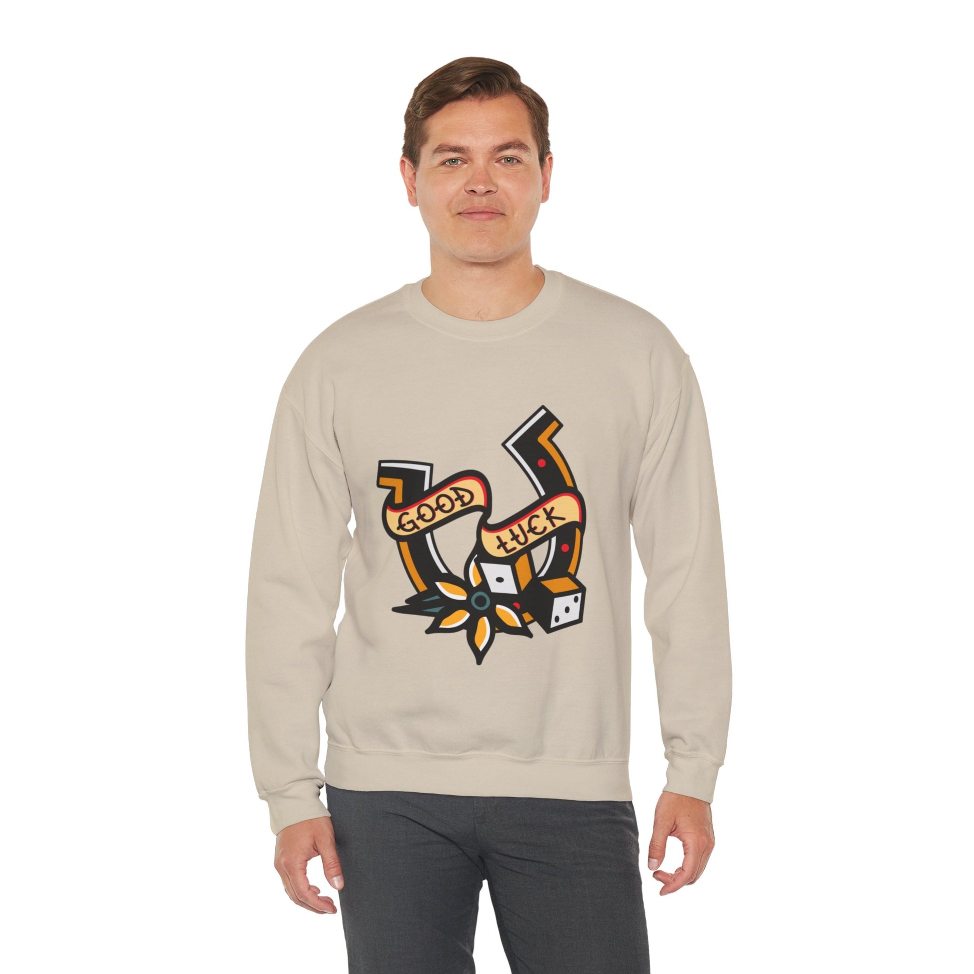 Good Luck Tattoo Art Graphic Print Sweatshirt in Sand from Topaz Peaks