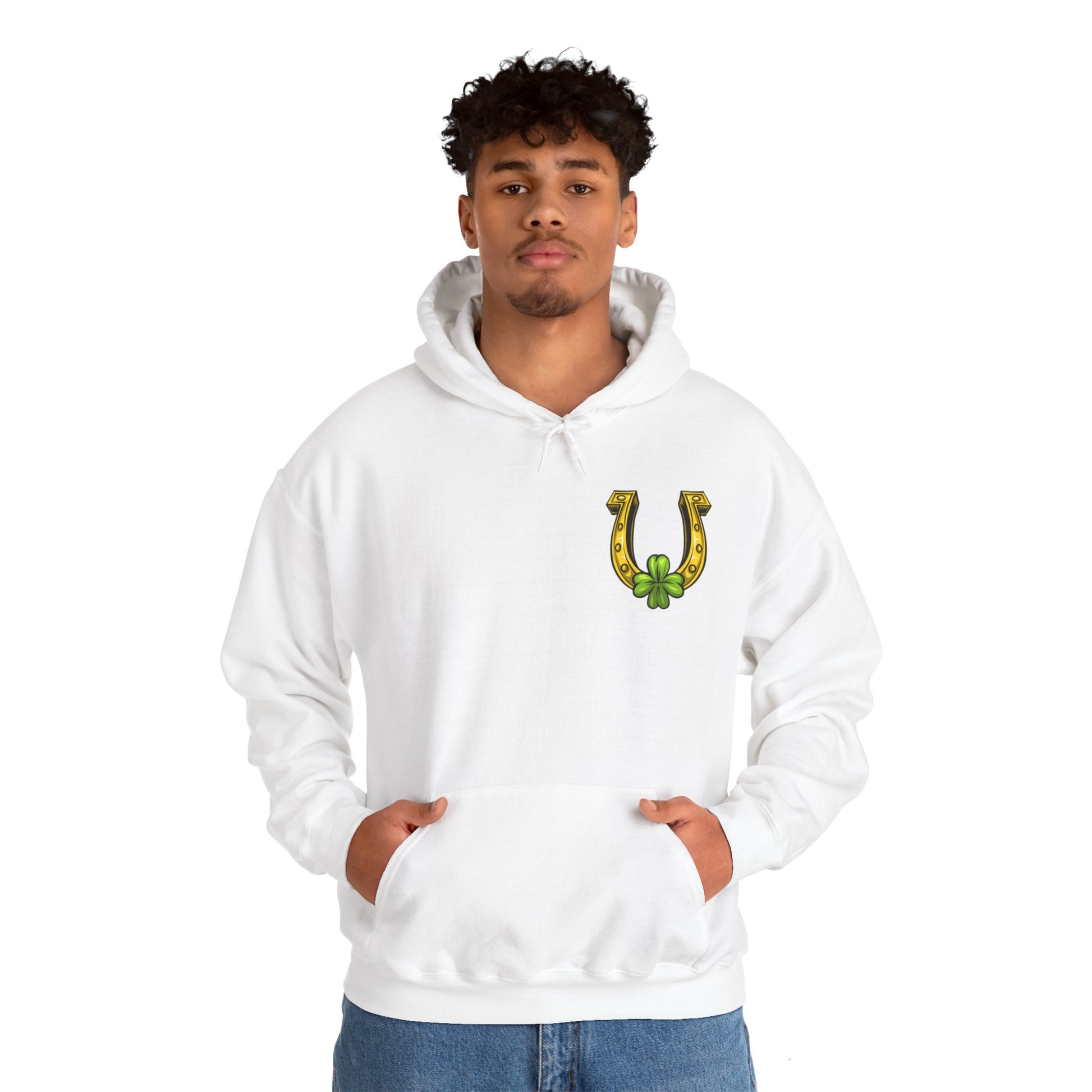 Lucky Horseshoe Shamrock Graphic Hoodie Sweatshirt in White from Topaz Peaks