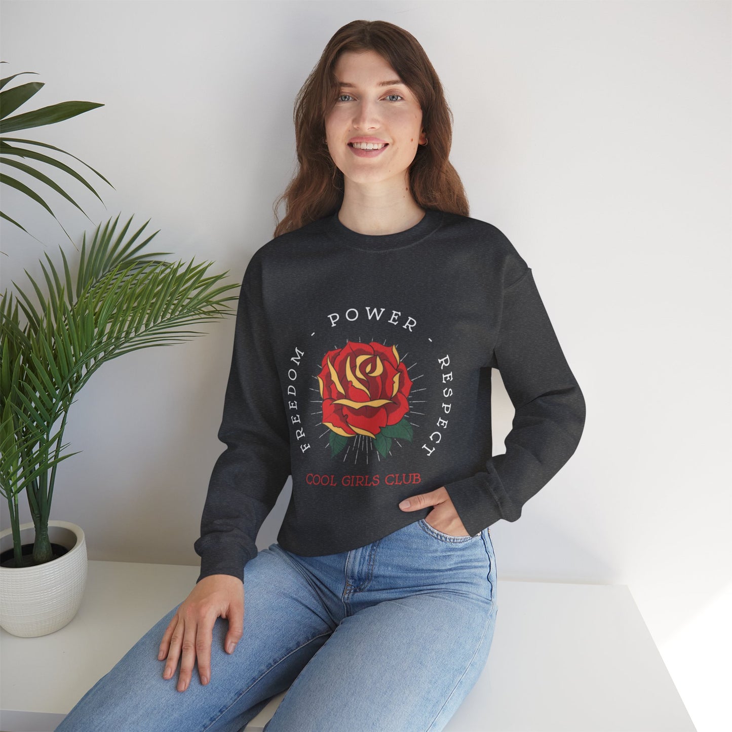 Cool Girls Club Rose Graphic Print Sweatshirt in Charcoal from Topaz Peaks