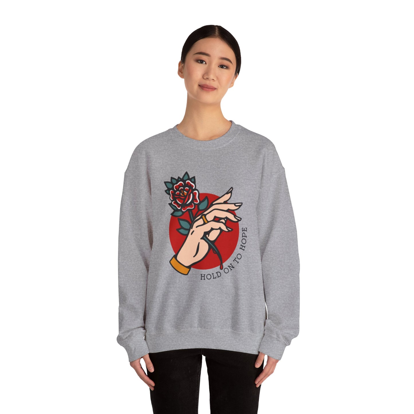 Hold On To Hope Graphic Crewneck Sweatshirt in Gray from Topaz Peaks