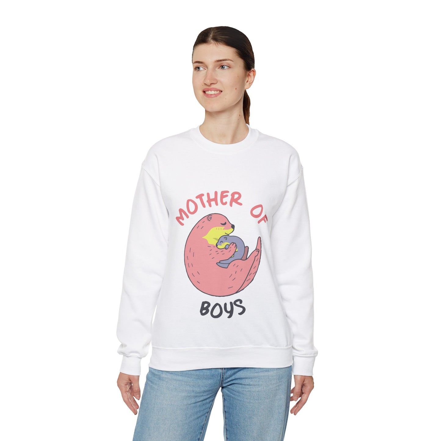 Mother of Boys Mama Otter Unisex Graphic Crewneck Sweatshirt