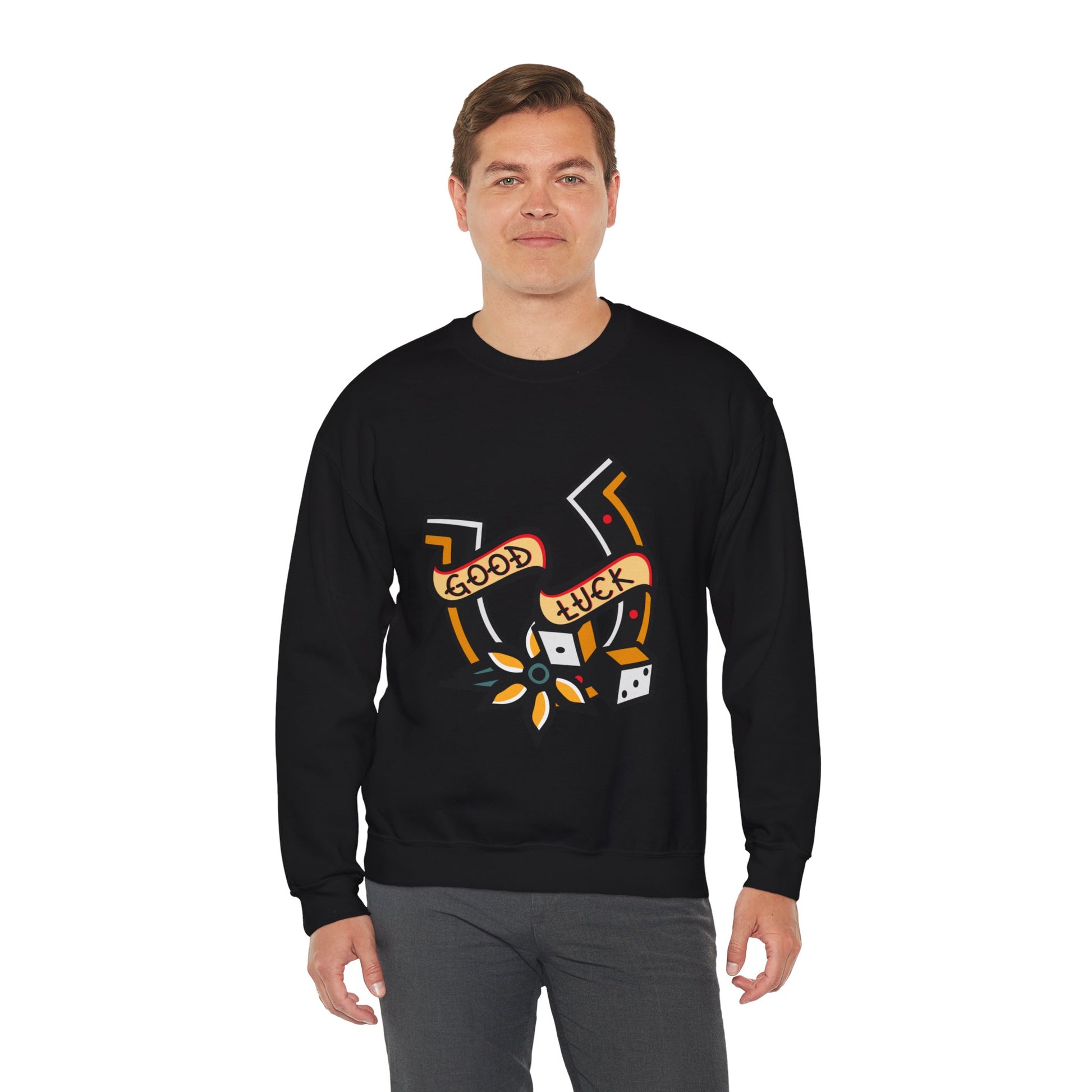 Good Luck Tattoo Art Graphic Print Sweatshirt in Black from Topaz Peaks