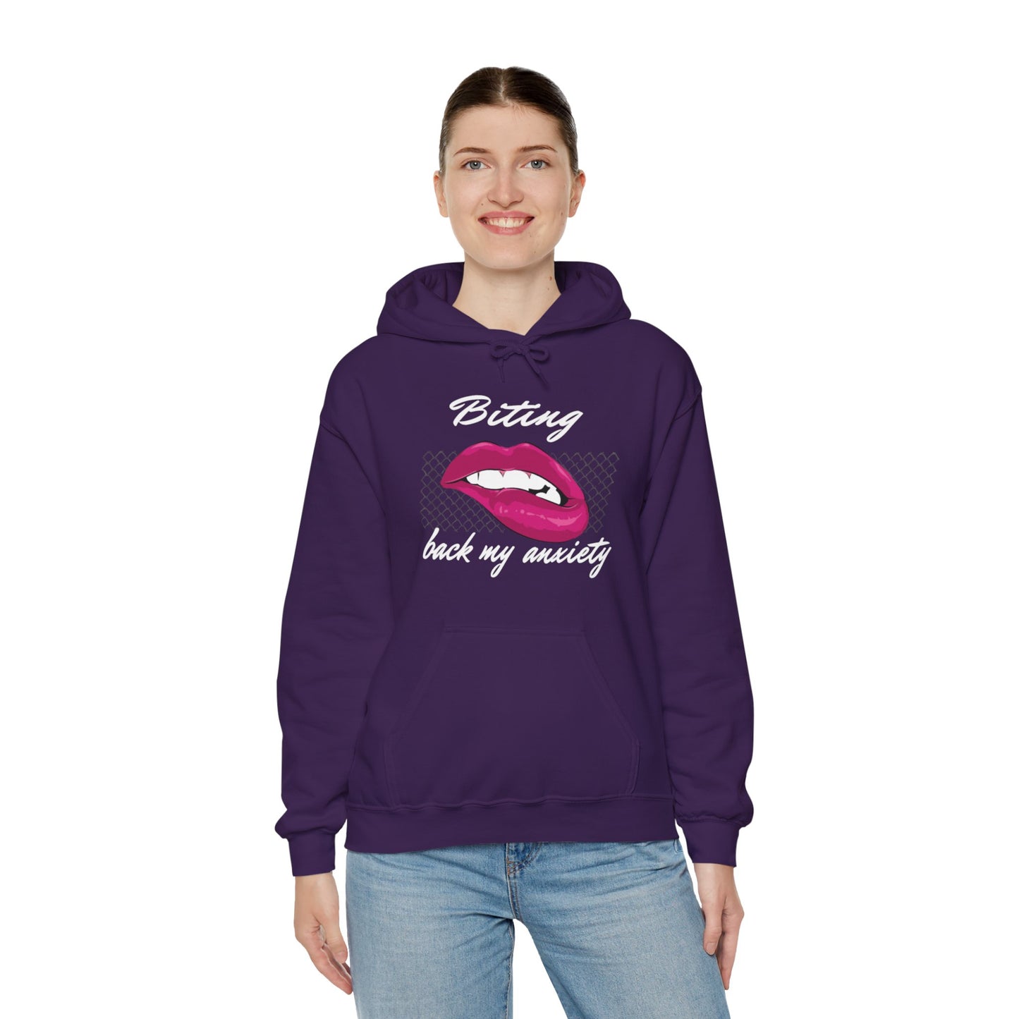 Biting Lips Graphic Hoodie Sweatshirt in Purple from Topaz Peaks