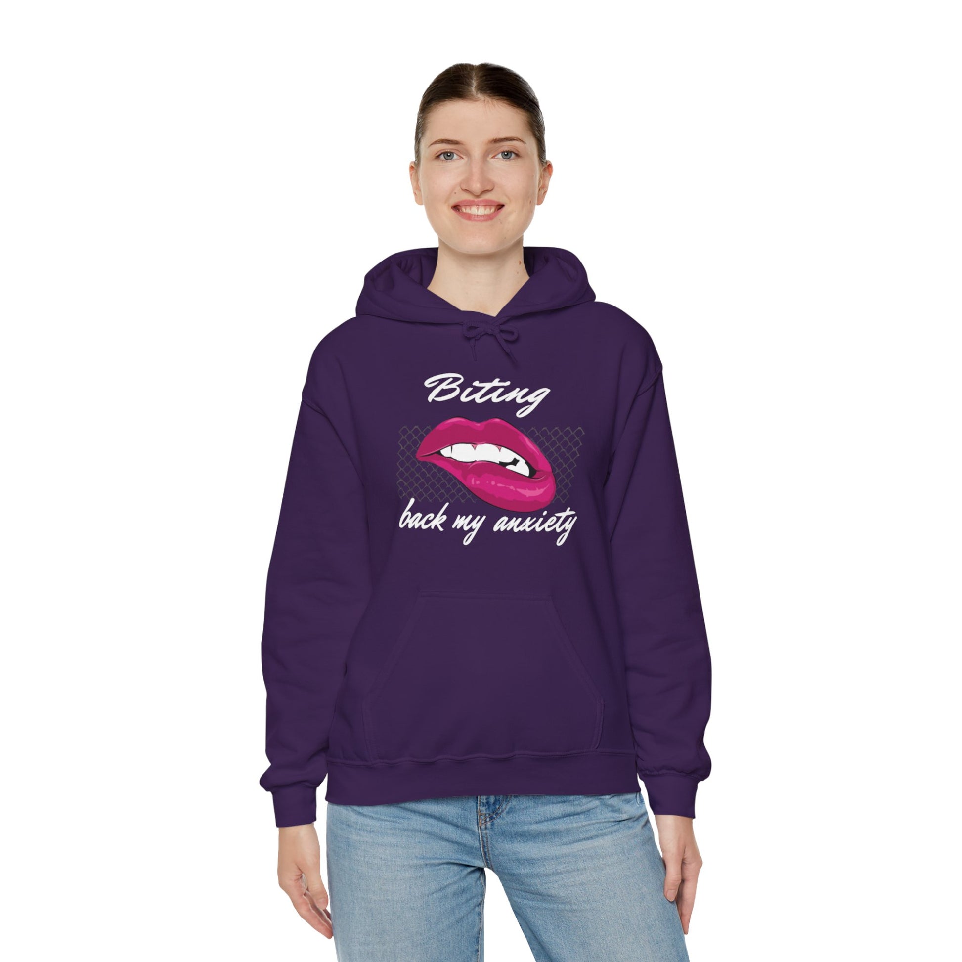 Biting Lips Graphic Hoodie Sweatshirt in Purple from Topaz Peaks