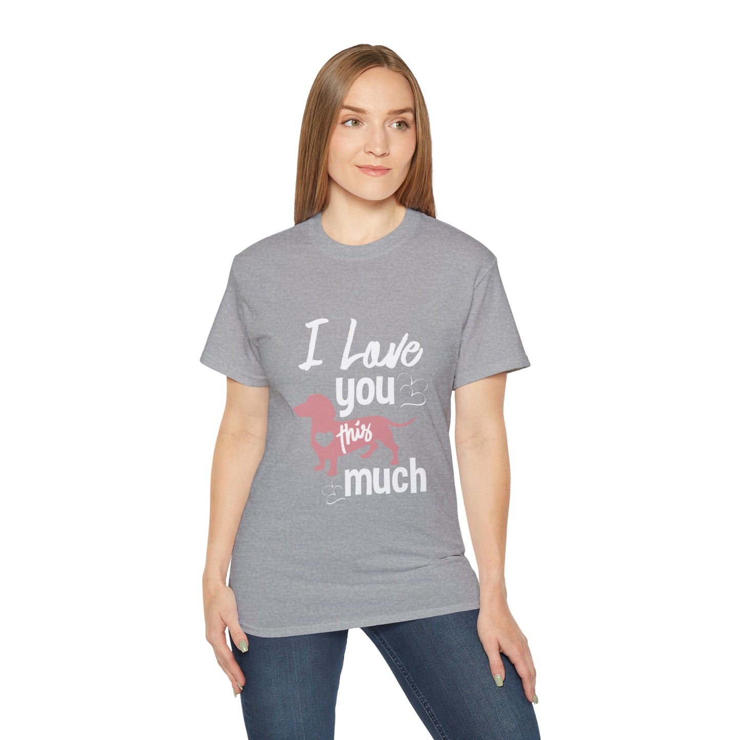 I Love You Daschund Dog Heart Unisex Cotton Graphic T-shirt