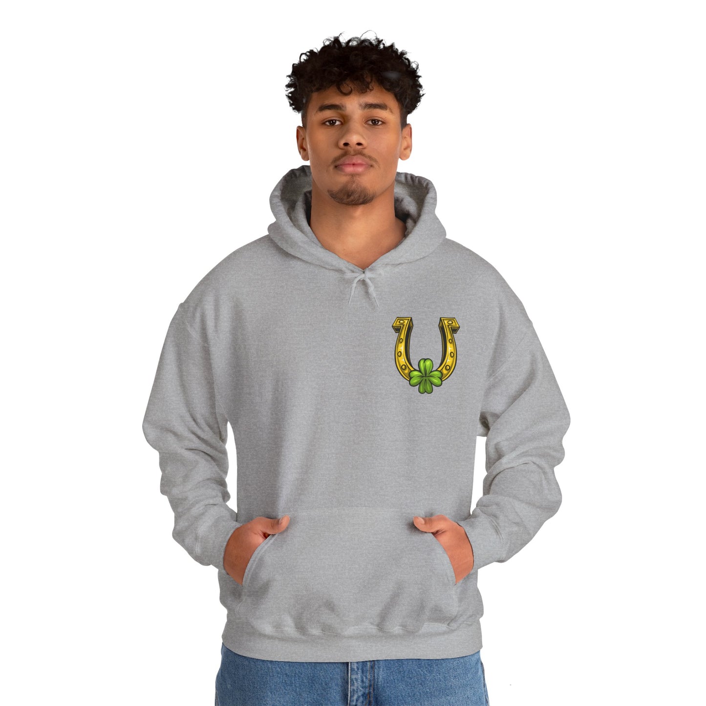 Lucky Horseshoe Shamrock Graphic Hoodie Sweatshirt in Gray from Topaz Peaks