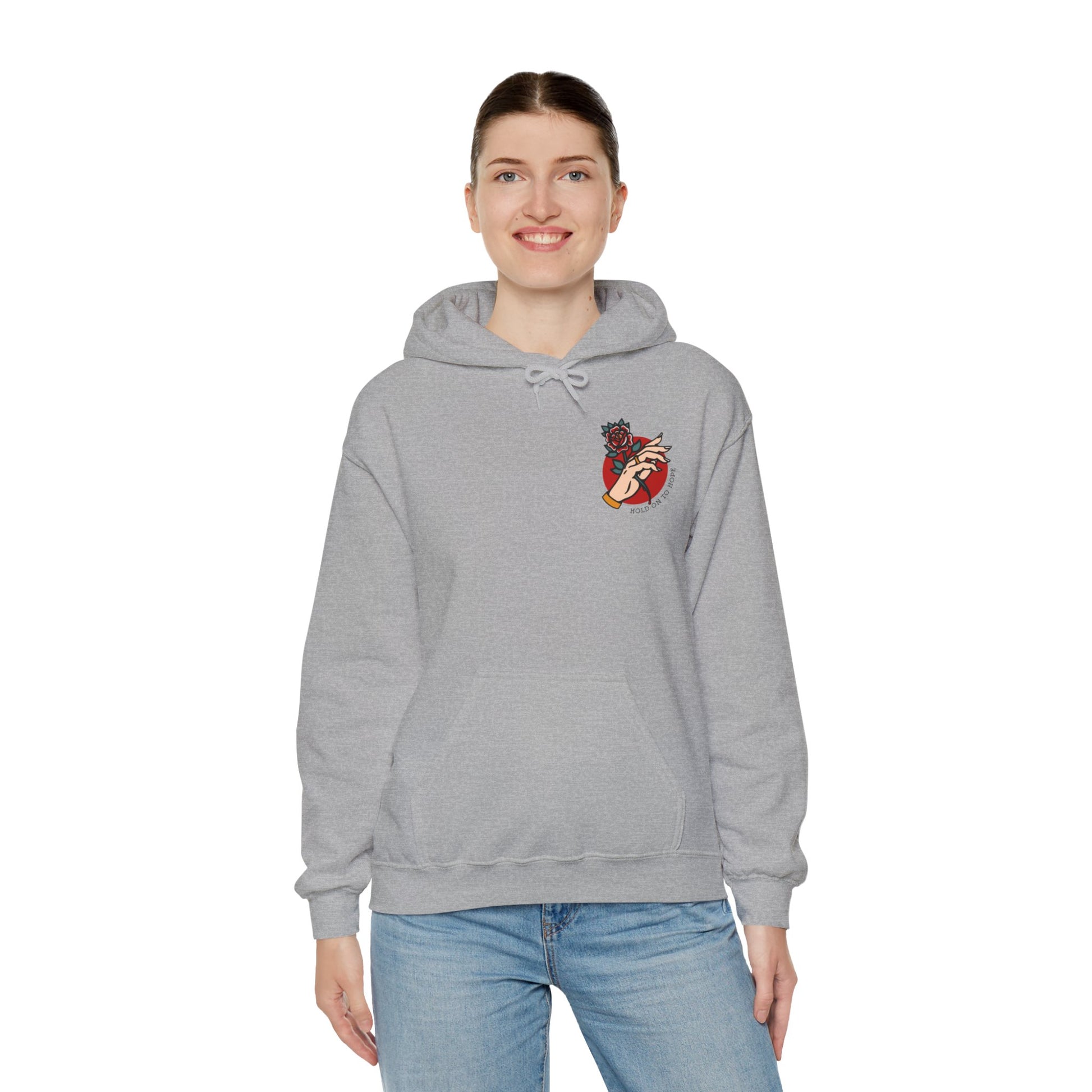 Hold On To Hope Good Things Will Come Graphic Hoodie Sweatshirt in Gray from Topaz Peaks