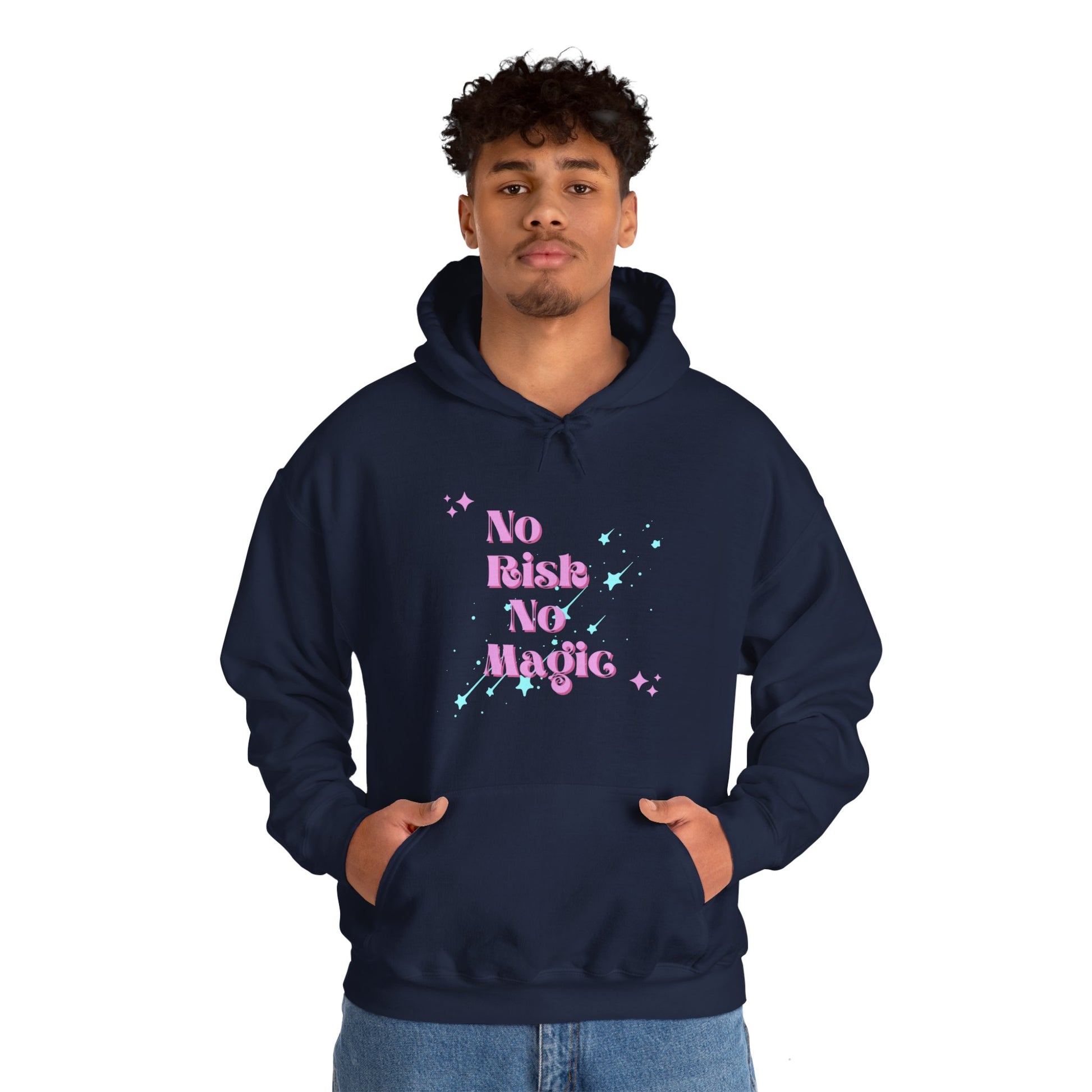 No Risk No Magic Shooting Stars Graphic Hoodie Sweatshirt in Navy Blue from Topaz Peaks