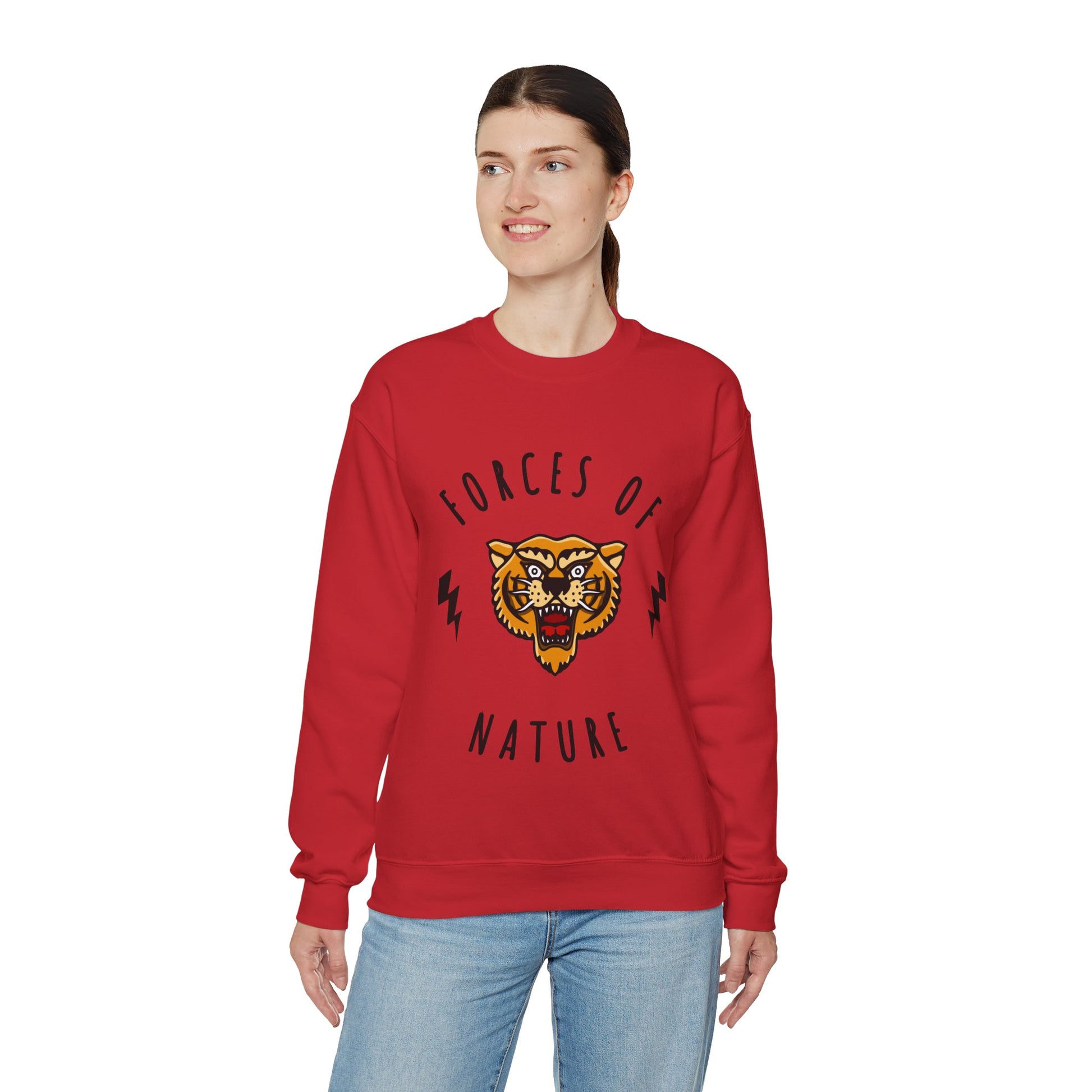 Forces of Nature Tiger Graphic Crewneck Sweatshirt in Red from Topaz Peaks