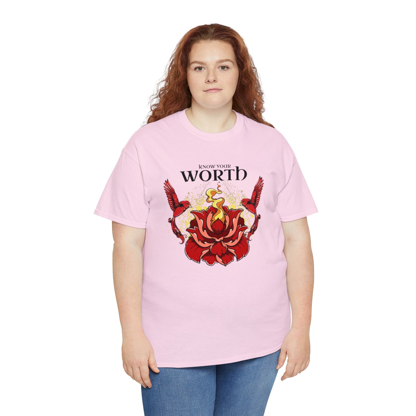 Know Your Worth Lotus Flower Birds Graphic T-shirt in Pink from Topaz Peaks