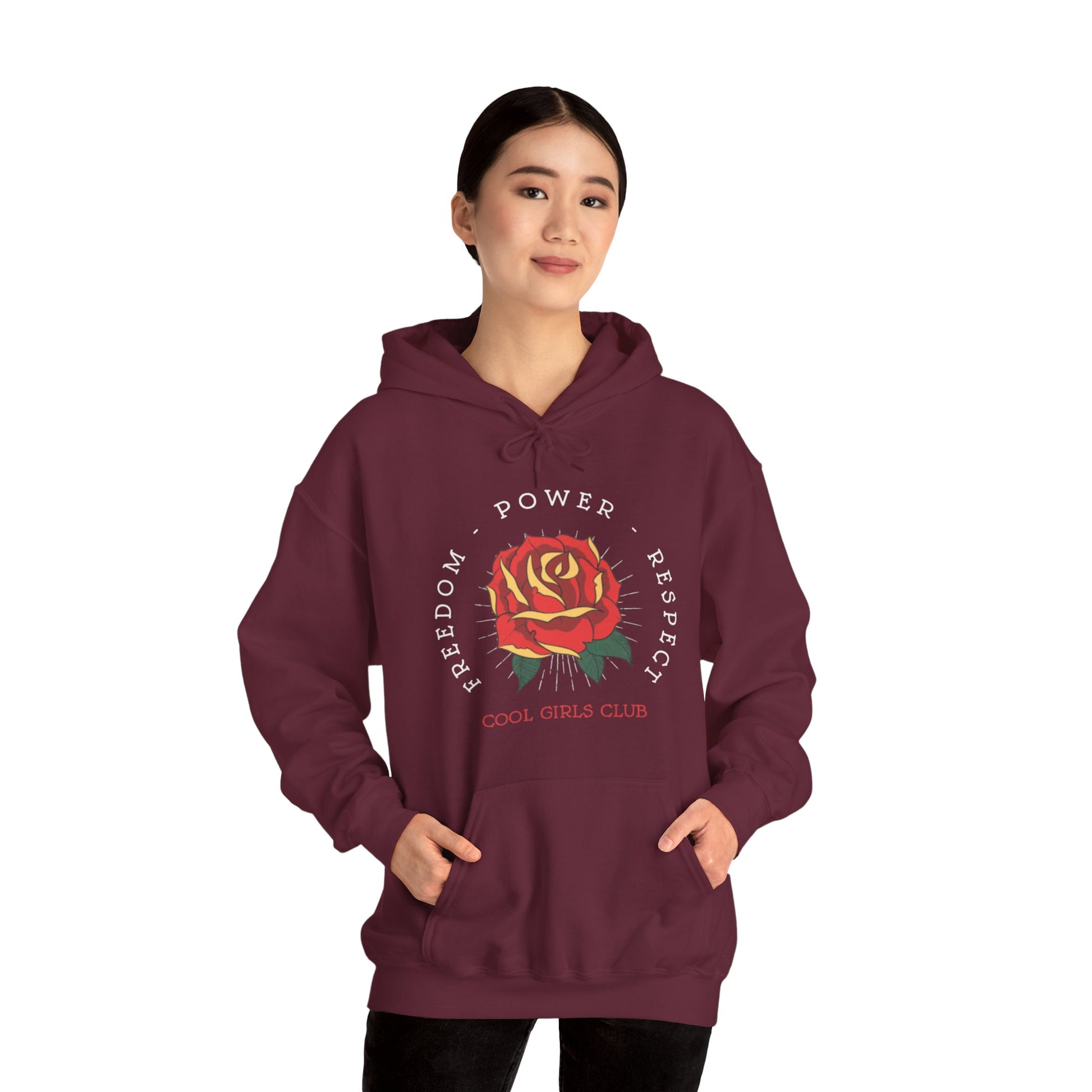 Cool Girls Club Hoodie Rose Graphic Sweatshirt in Maroon from Topaz Peaks