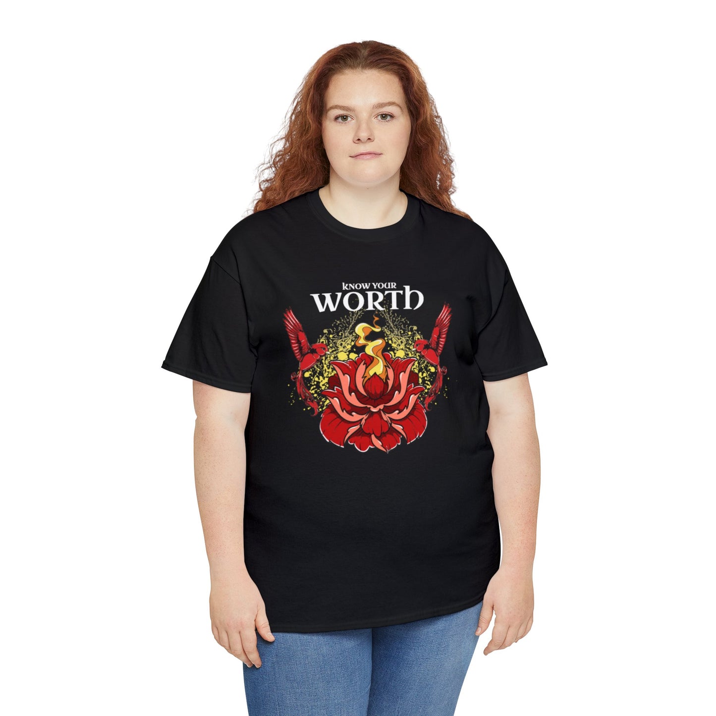 Know Your Worth Lotus Flower Birds Graphic T-shirt in Black from Topaz Peaks