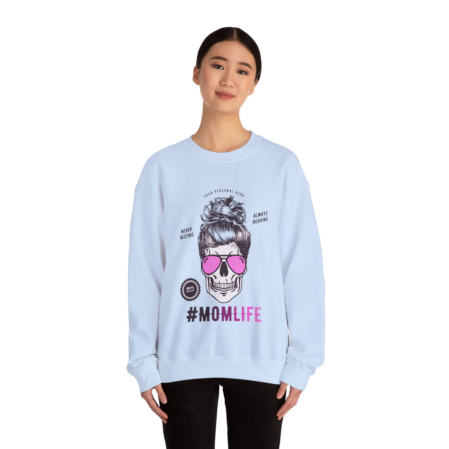 #MomLife Skull and Sunglasses Graphic Sweatshirt in Blue from Topaz Peaks