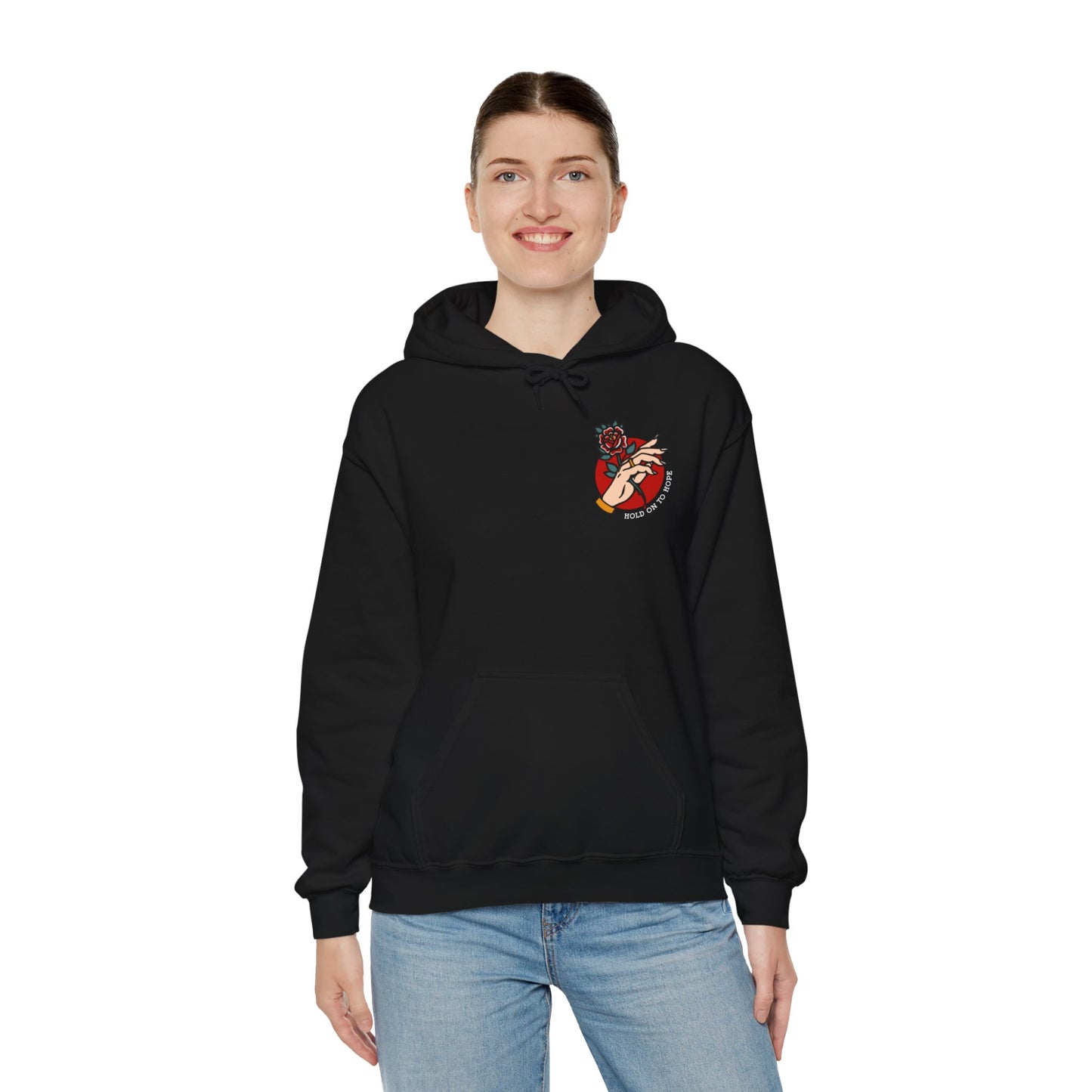 Hold On To Hope Good Things Will Come Graphic Hoodie Sweatshirt in Black from Topaz Peaks