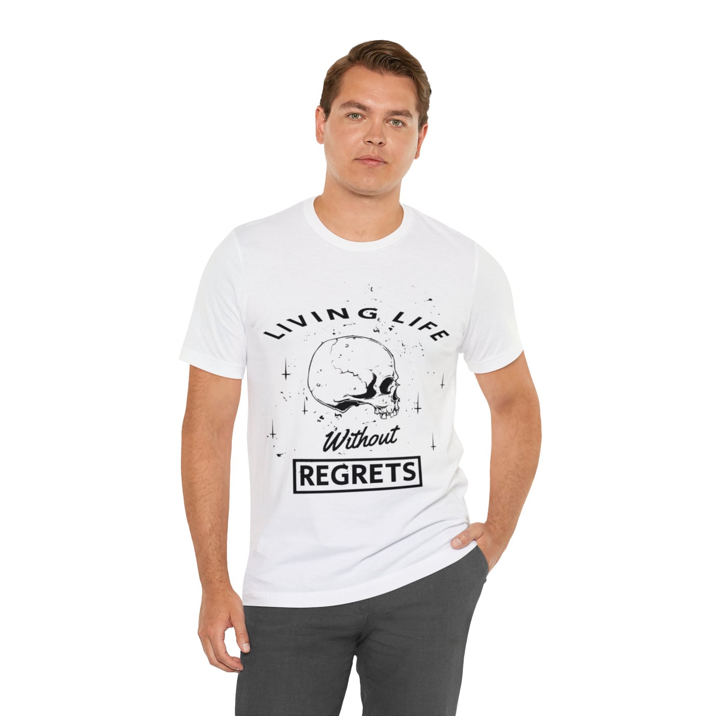 Living Life Without Regrets Skull Graphic T-shirt in White from Topaz Peaks